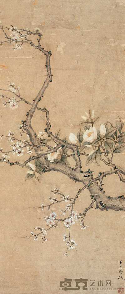 陈撰 山茶梅花 立轴 88.5×38cm